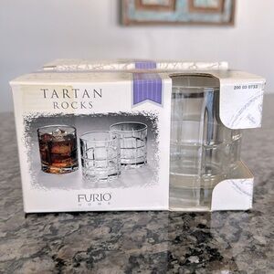 Furio Home vintage Tartan Rocks glasses NIB 10.5 ounces